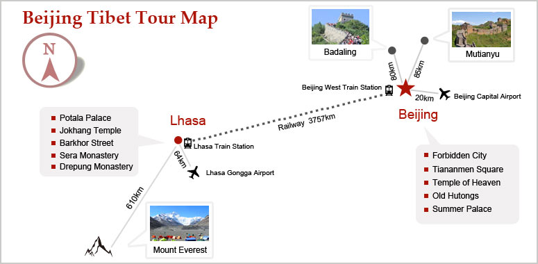 Beijing Tibet Tour Map