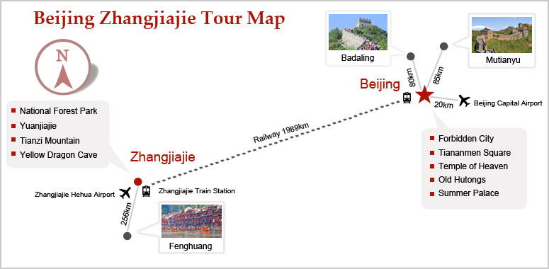 Beijing Zhangjiajie Tour Map