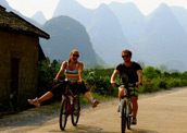 We are cycling around Yangshuo County.