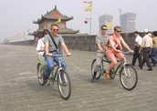 We are cycling on the Xian Ancietn Wall.