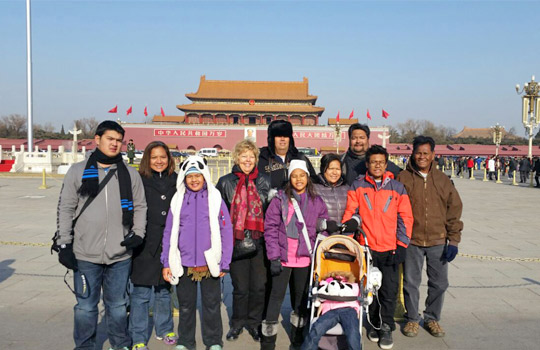 Three Families are visiting Tiananmen Square.