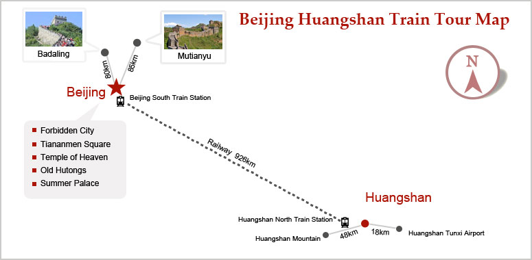 Beijing Huangshan Tour Map