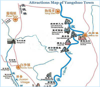 Attractions Map of Yangshuo Town