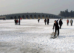 Having fun in the frozen lake of Summer Palace