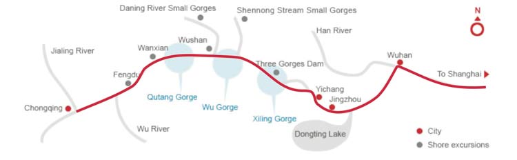Chongqing - Shanghai Cruise Map