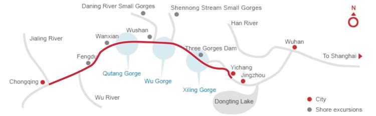 Chongqing - Yichang Cruise Map